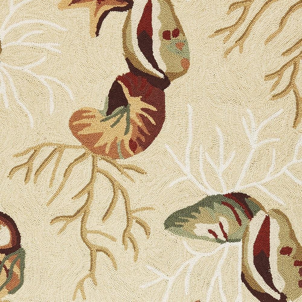 2' X 3' Beige Green And Brown Seashell and Coral Hand Tufted Area Rug