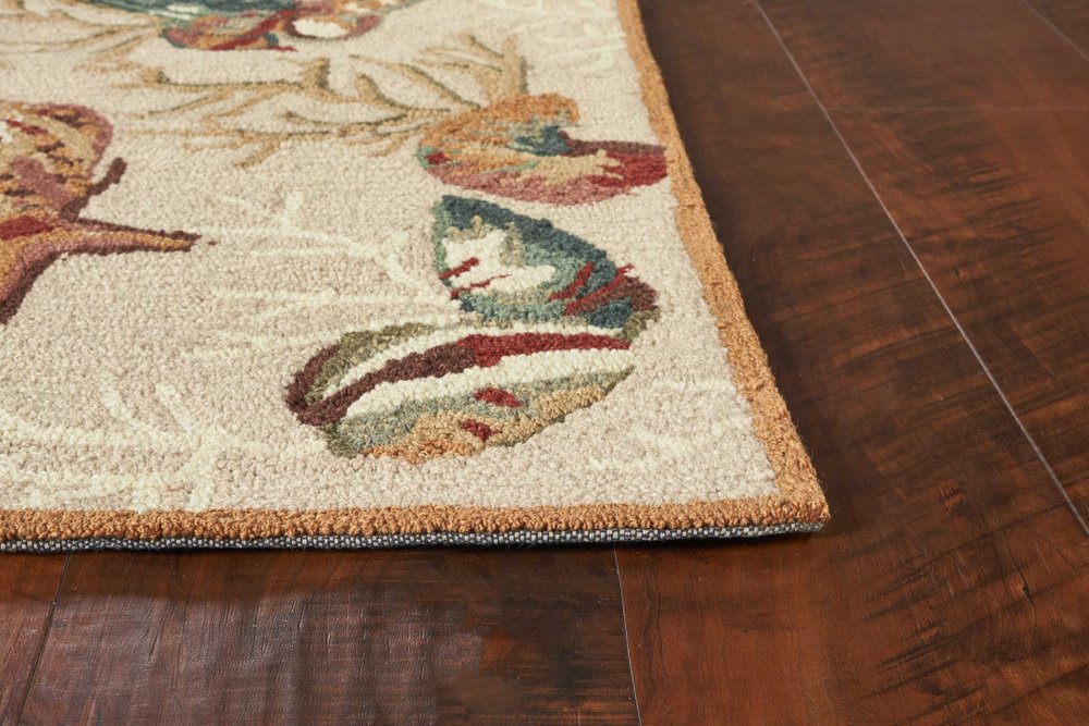 7' X 9' Beige Green And Brown Seashell and Coral Hand Tufted Area Rug