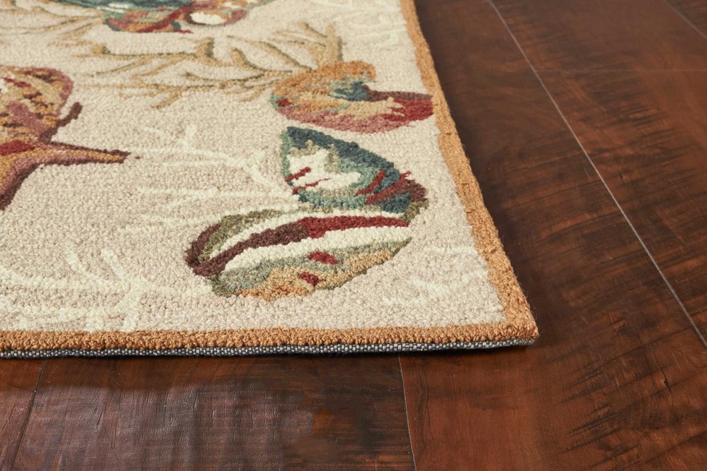 7' X 9' Beige Green And Brown Seashell and Coral Hand Tufted Area Rug