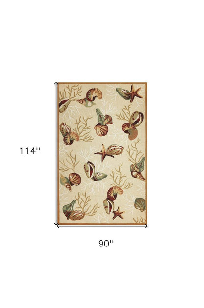 2' X 3' Beige Green And Brown Seashell and Coral Hand Tufted Area Rug