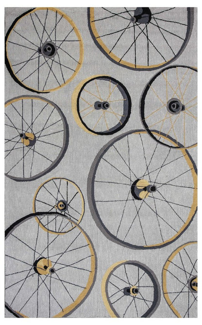 8' X 10' Gray Hand Hooked Wheels Area Rug