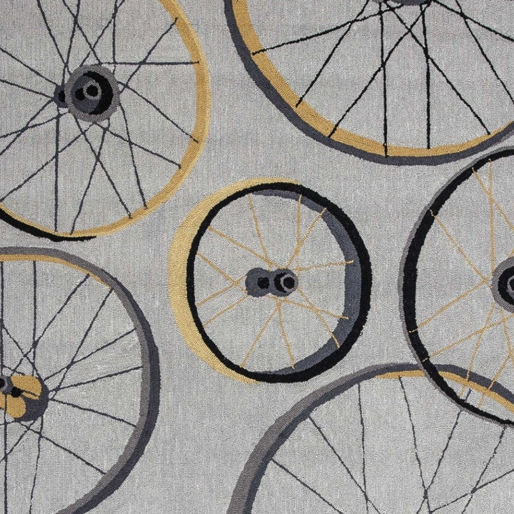 8' X 10' Gray Hand Hooked Wheels Area Rug