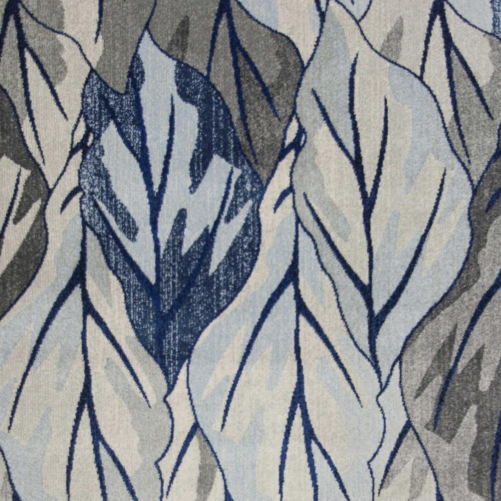 10' X 13' Gray And Navy Blue Botanical Leaves Area Rug