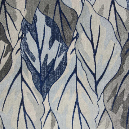 10' X 13' Gray And Navy Blue Botanical Leaves Area Rug