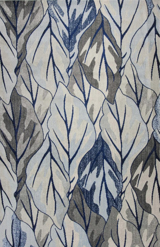 10' X 13' Gray And Navy Blue Botanical Leaves Area Rug