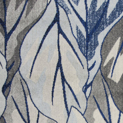 10' X 13' Gray And Navy Blue Botanical Leaves Area Rug