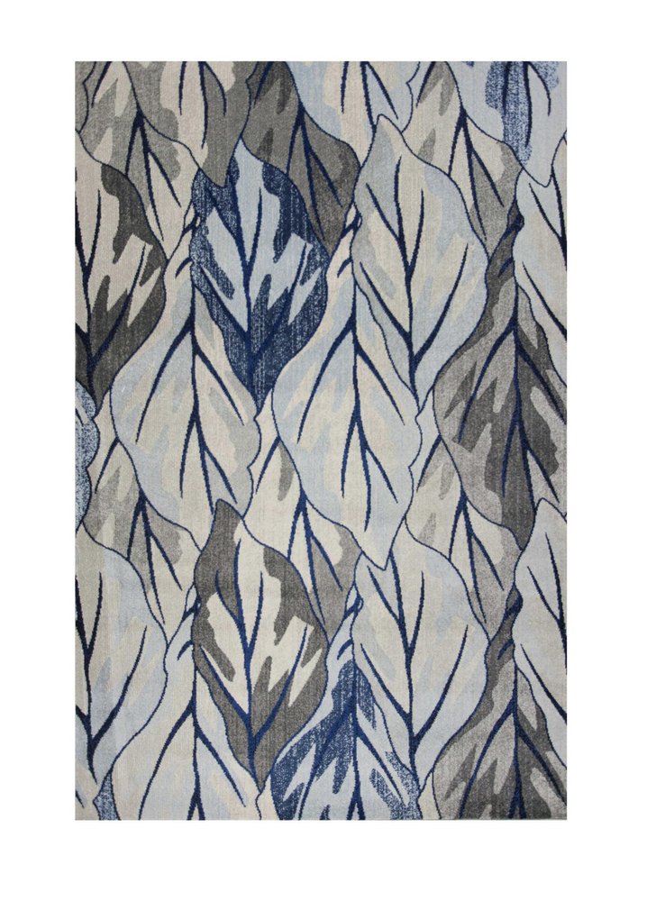 10' X 13' Gray And Navy Blue Botanical Leaves Area Rug