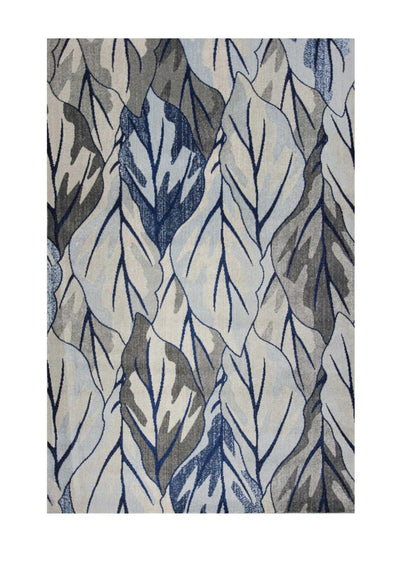 10' X 13' Gray And Navy Blue Botanical Leaves Area Rug