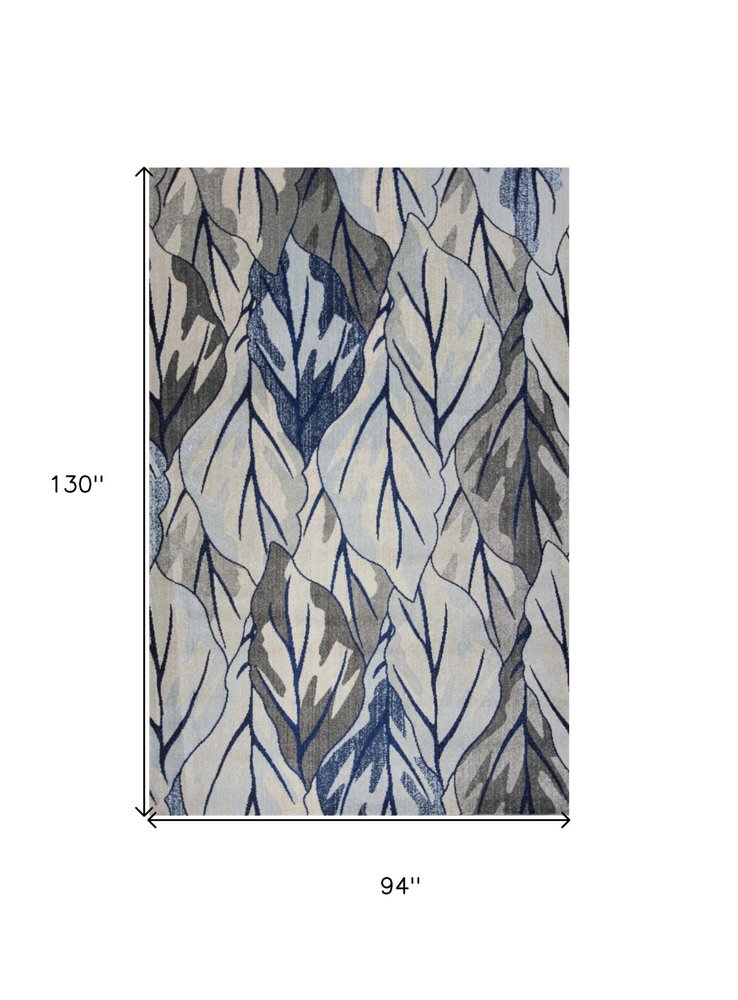 10' X 13' Gray And Navy Blue Botanical Leaves Area Rug