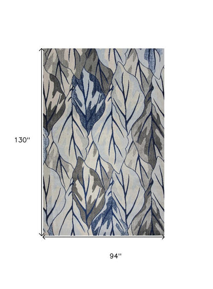 10' X 13' Gray And Navy Blue Botanical Leaves Area Rug