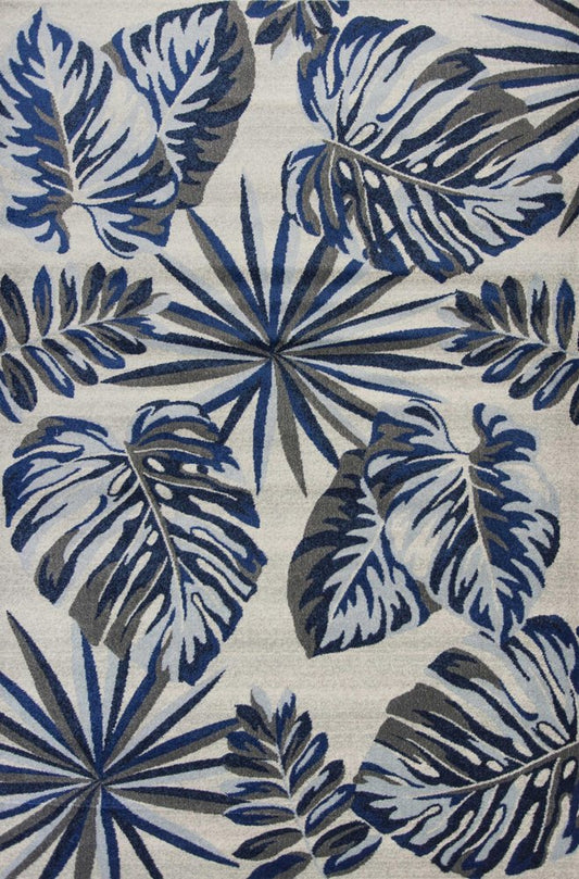 10' X 13' Gray And Blue Botanical Leaves Area Rug
