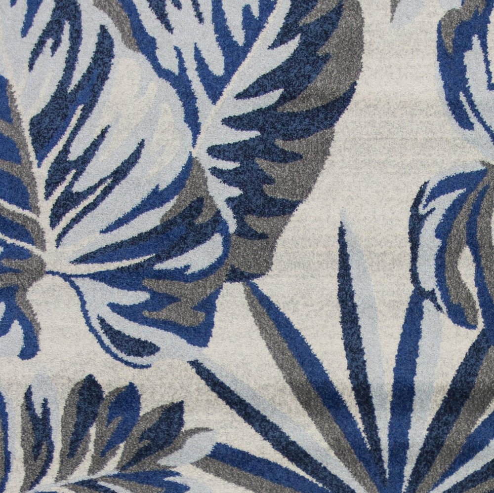 10' X 13' Gray And Blue Botanical Leaves Area Rug