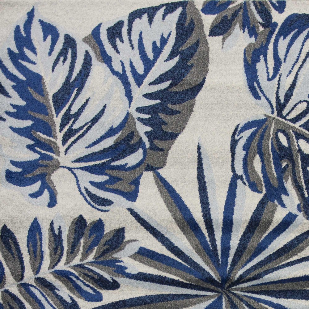 10' X 13' Gray And Blue Botanical Leaves Area Rug