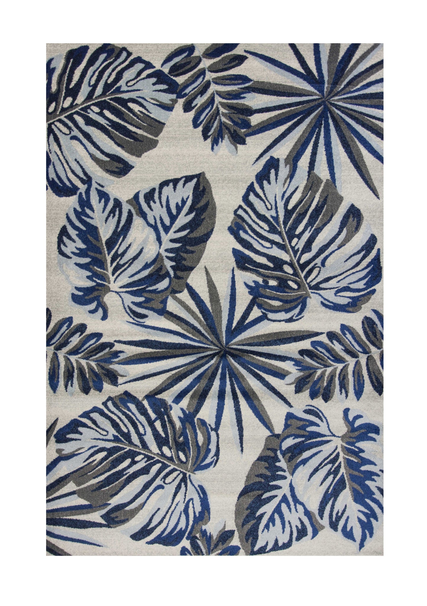 10' X 13' Grey Blue Machine Woven Tropical Leaves Indoor Area Rug