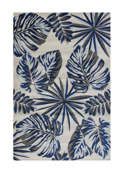 10' X 13' Gray And Blue Botanical Leaves Area Rug