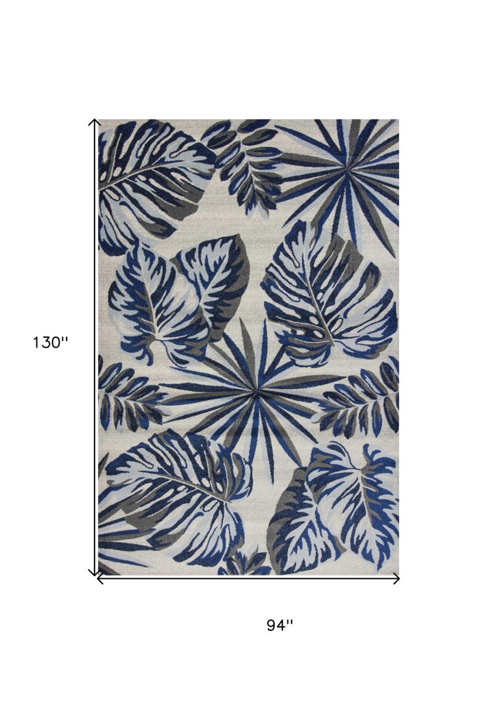 10' X 13' Gray And Blue Botanical Leaves Area Rug