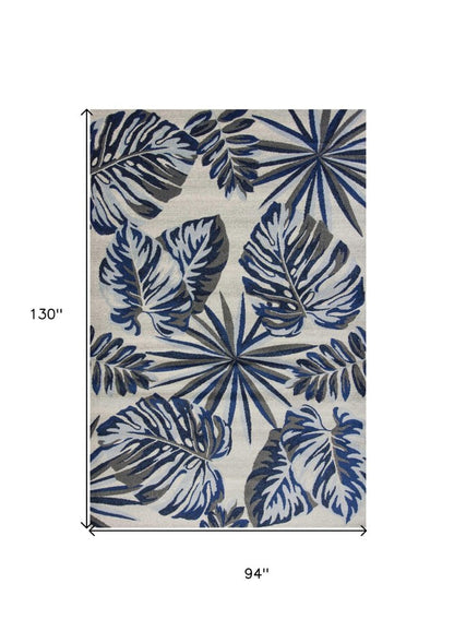 10' X 13' Gray And Blue Botanical Leaves Area Rug