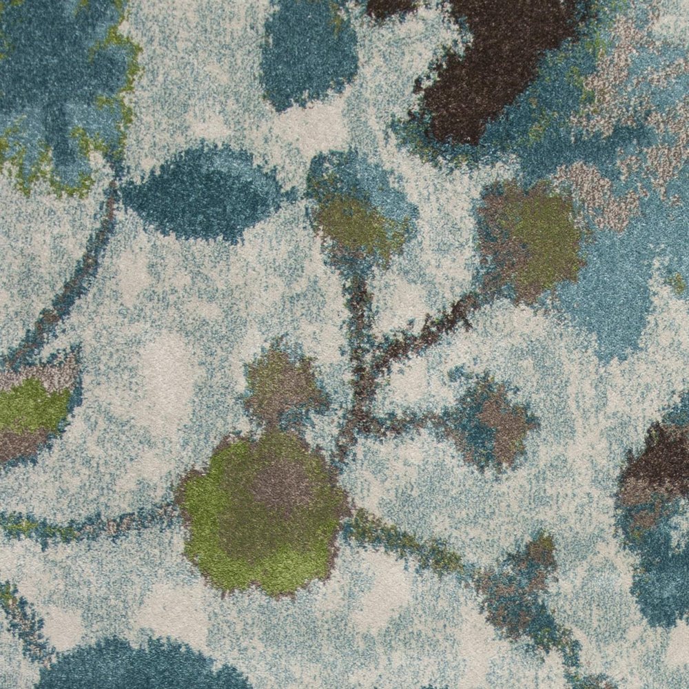 10' X 13' Teal Blue White And Green Floral Vines Area Rug