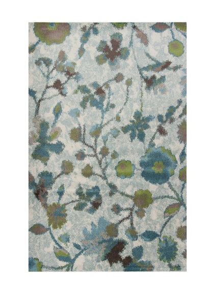 10' X 13' Teal Blue White And Green Floral Vines Area Rug