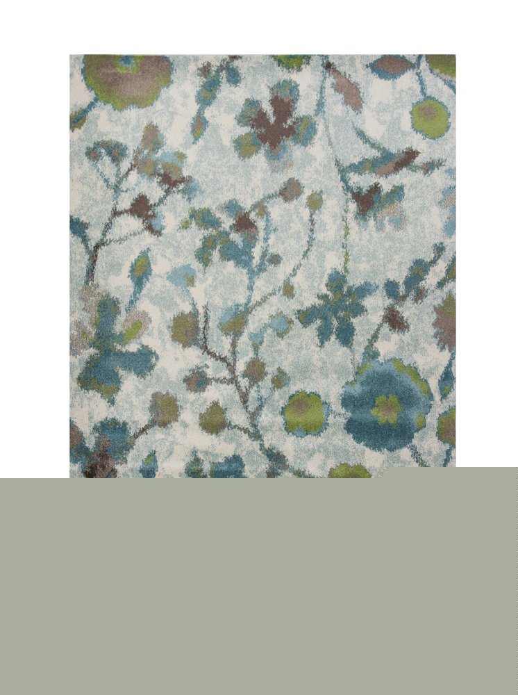 5' X 8' Teal Blue Green And White Floral Vines Area Rug