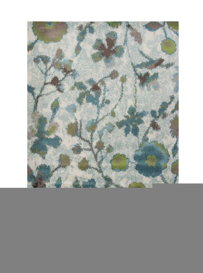 5' X 8' Teal Blue Green And White Floral Vines Area Rug