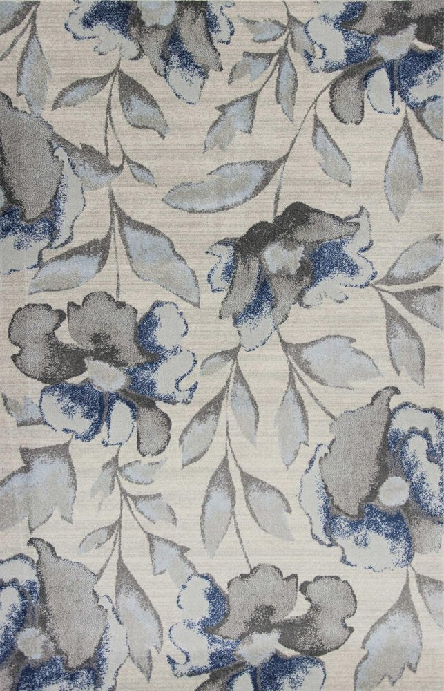 5' X 8' Ivory Blue And Gray Floral Vines Area Rug