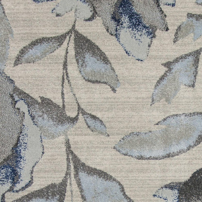 9' X 13' Ivory Blue And Gray Floral Vines Area Rug