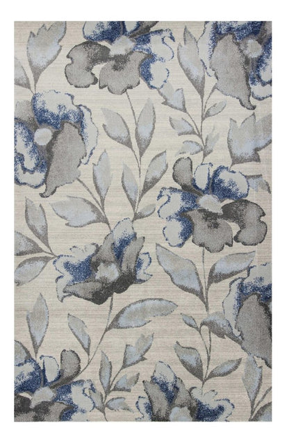 5' X 8' Ivory Blue And Gray Floral Vines Area Rug