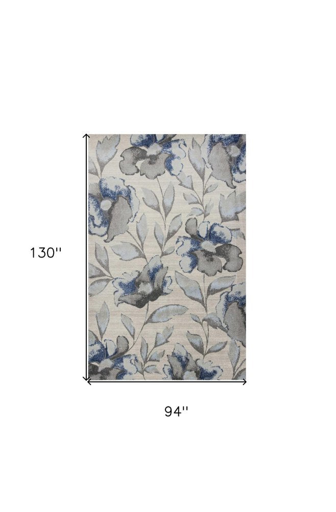 5' X 8' Ivory Blue And Gray Floral Vines Area Rug