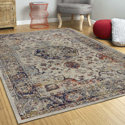 63" X 91" Ivory Floral Medallion Area Rug