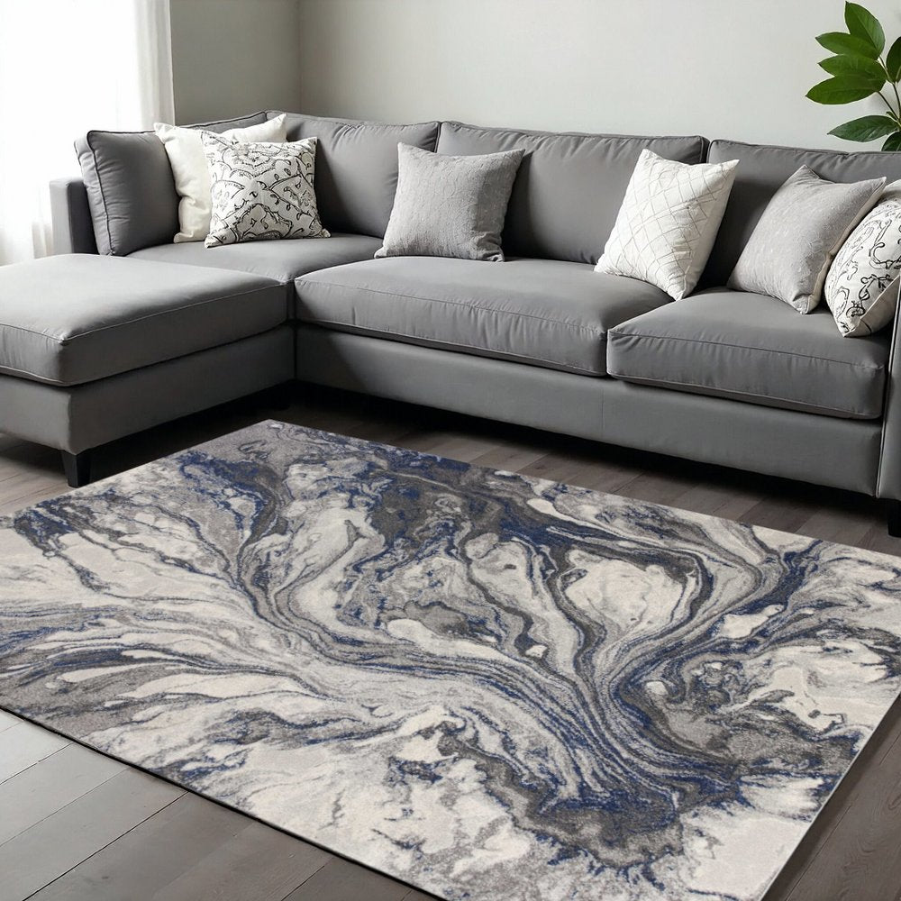 5' X 8' Blue And Gray Abstract Area Rug