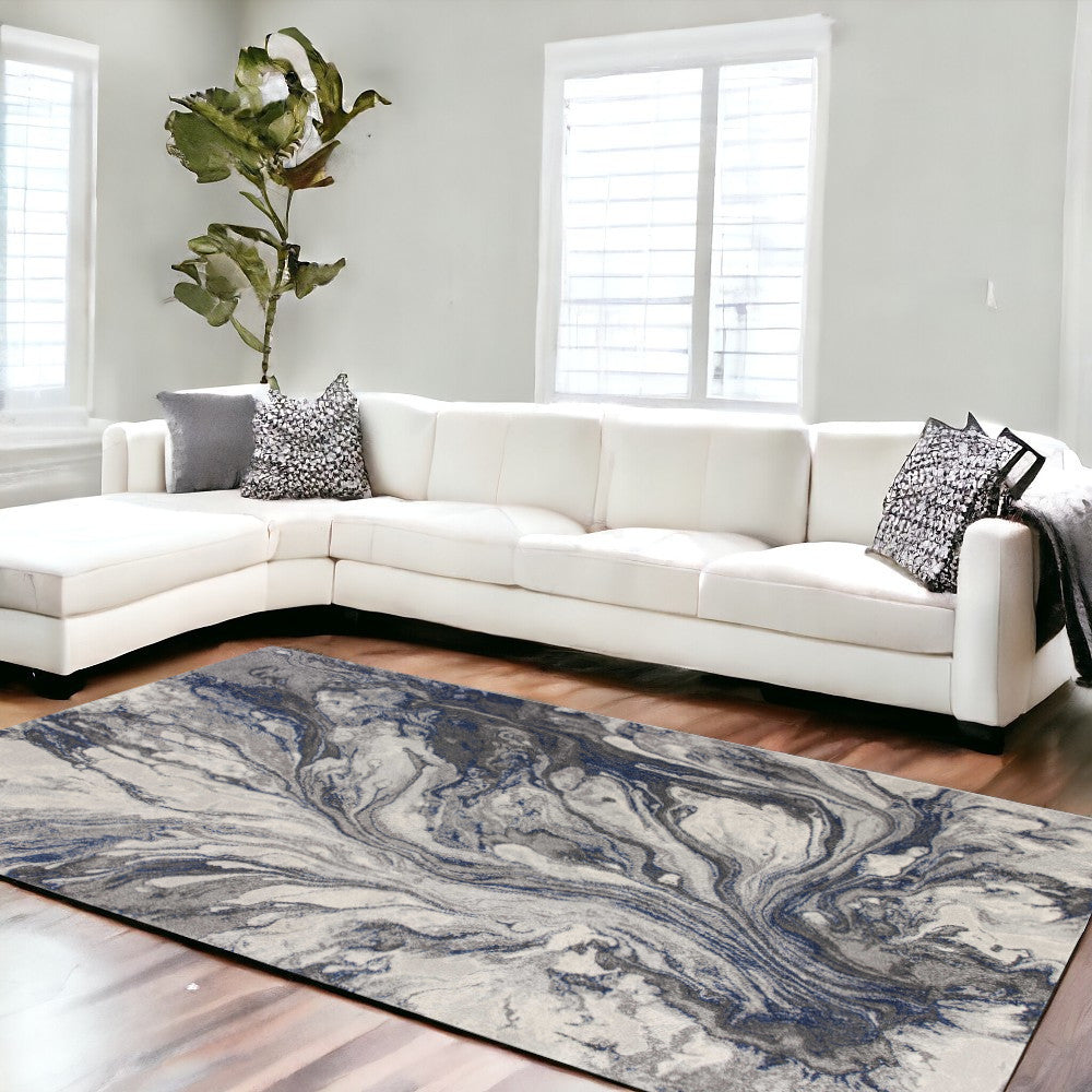 5' X 8' Grey Machine Woven Abstract Watercolor Indoor Area Rug