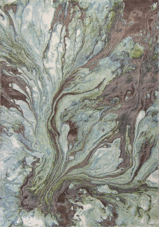9' X 13' Green And Brown Abstract Area Rug