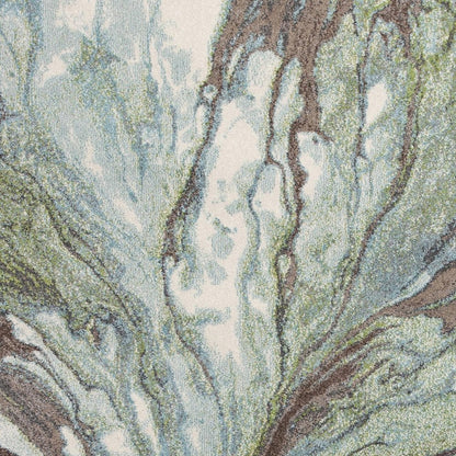 7' X 10' Green And Brown Abstract Area Rug
