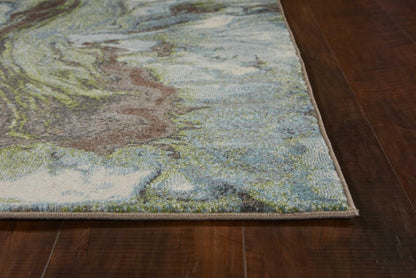7' X 10' Green And Brown Abstract Area Rug
