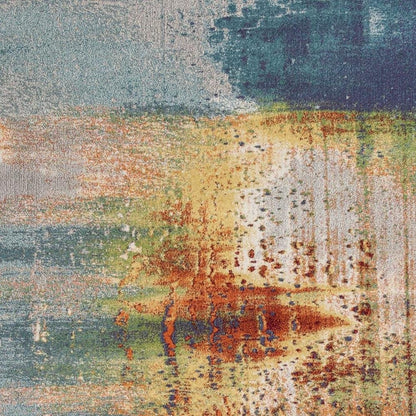 10' X 13' Blue Rust And Orange Abstract Area Rug