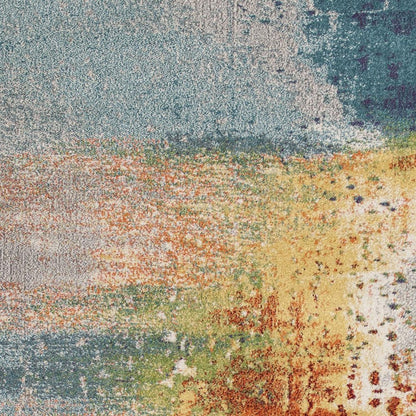 8' X 11' Blue Rust And Orange Abstract Area Rug
