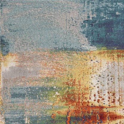 8' X 11' Blue Rust And Orange Abstract Area Rug