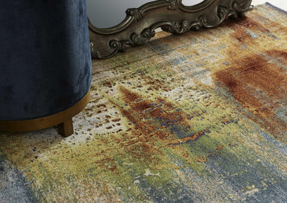 10' X 13' Blue Rust And Orange Abstract Area Rug
