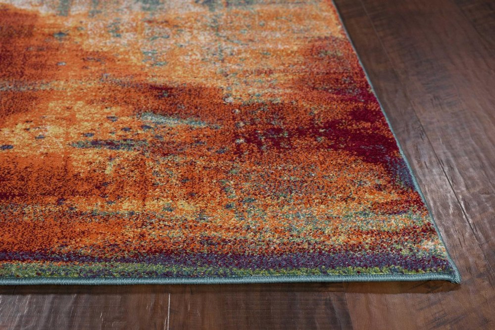 10' X 13' Blue Rust And Orange Abstract Area Rug