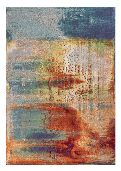 8' X 11' Blue Rust And Orange Abstract Area Rug