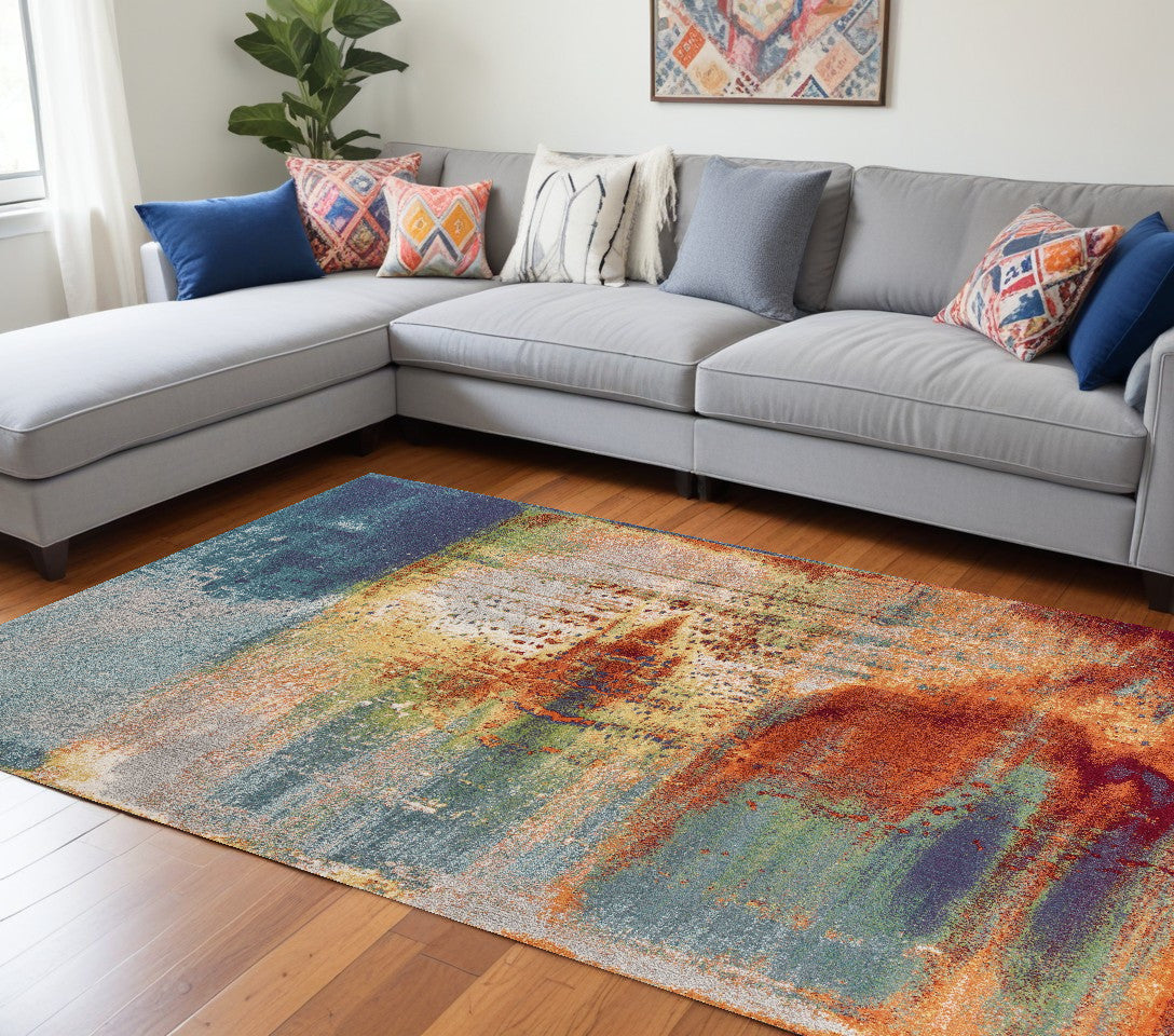 6' X 9' Orange Abstract Area Rug