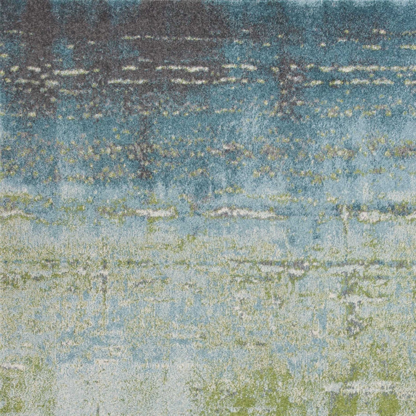 7' X 10' Blue Green Machine Woven Abstract Brushstroke Indoor Area Rug