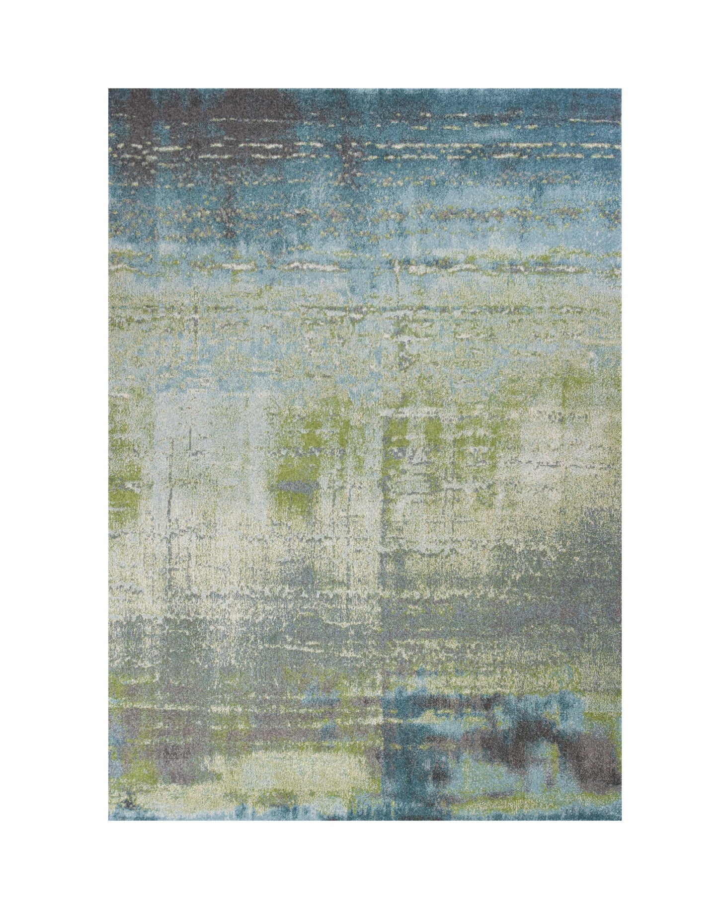 7' X 10' Blue Green Machine Woven Abstract Brushstroke Indoor Area Rug