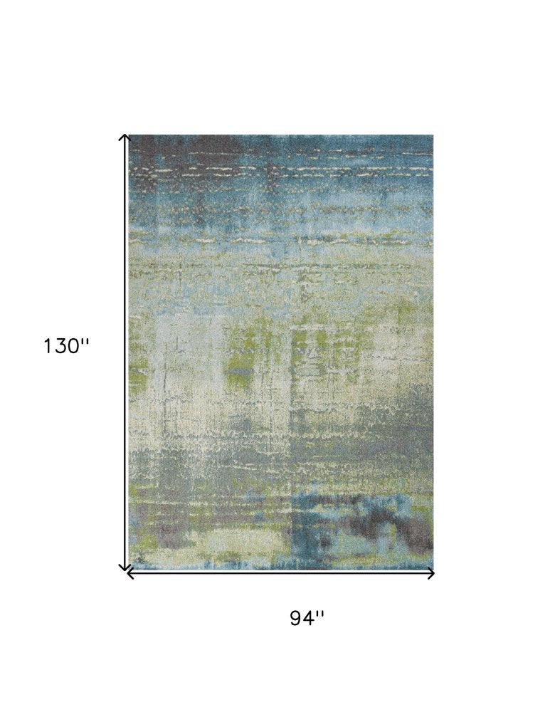 7' X 10' Blue And Green Abstract Area Rug