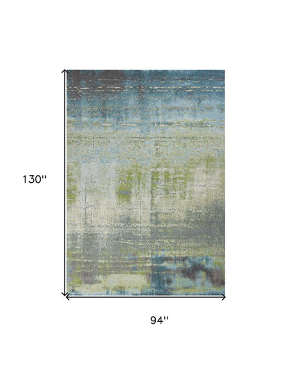 7' X 10' Blue And Green Abstract Area Rug