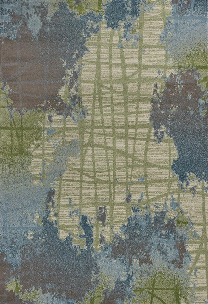 5' X 8' Blue And Green Abstract Area Rug