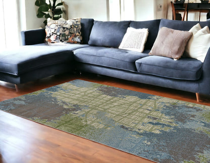 8' X 11' Green Blue Machine Woven Abstract Indoor Area Rug