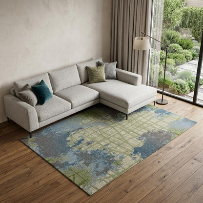 8' X 11' Green Blue Machine Woven Abstract Indoor Area Rug