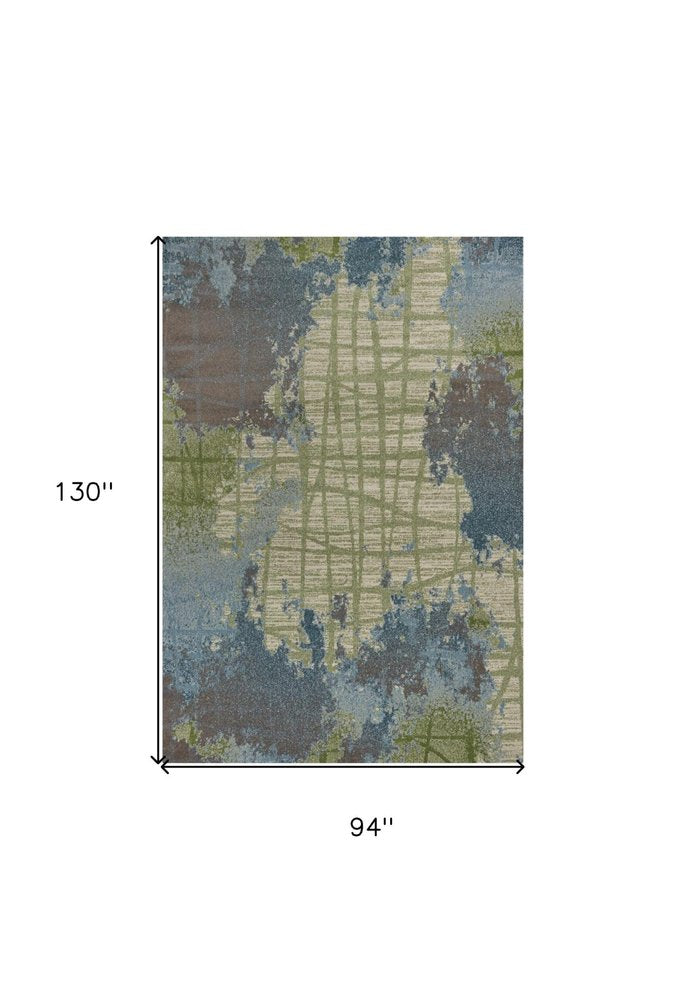 5' X 8' Blue And Green Abstract Area Rug
